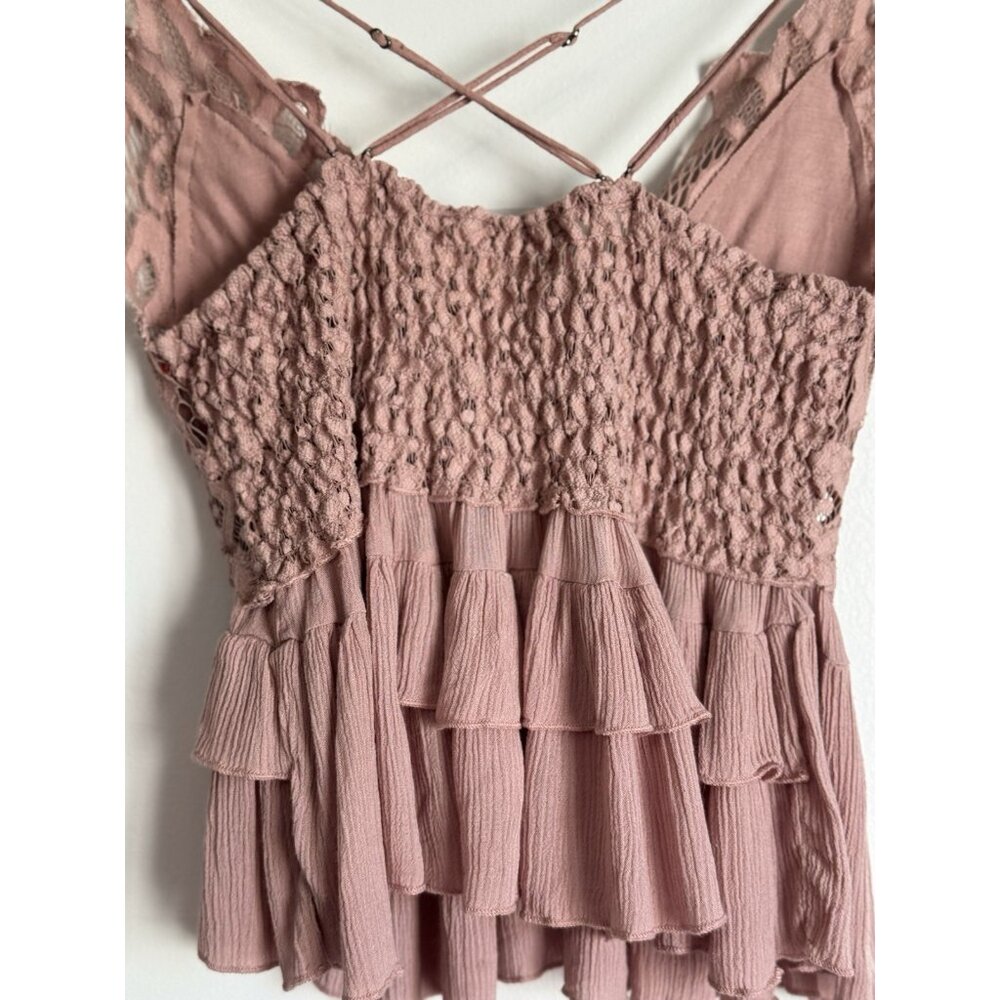 Free People Women’s Medium Adella Babydoll Lace Ruffled Tank Top Festival Y2K - Picture 6 of 10